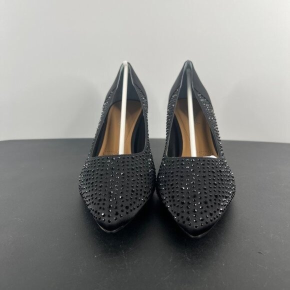 J. Renee Rishna Fabric Rhinestones Shoes Heels Pumps Size 10.5 Satin Black - Picture 4 of 11
